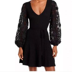 French Connection Loa Joss Sequined Lace Sleeve Knit Dress